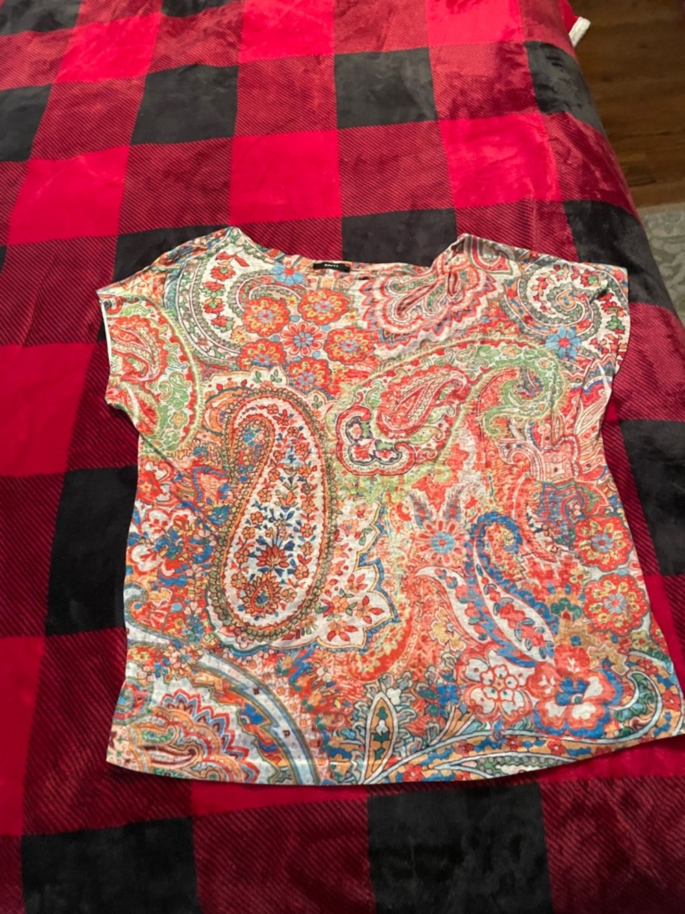 Women’s Short Sleeve Paisley Print Tee - Orange Multicolor